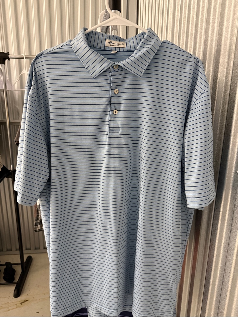 Peter Millar Blue and Navy Thin-Striped Polo